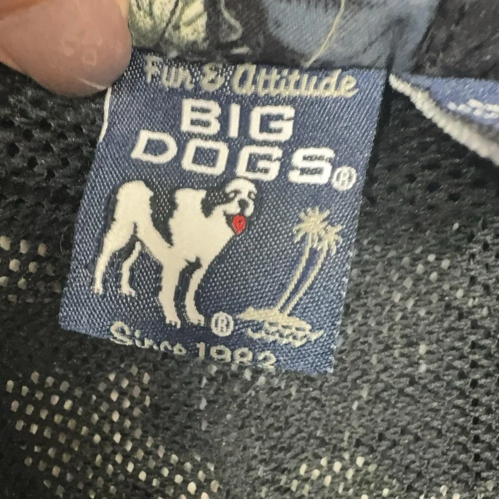 Big Dogs Swim Trunks Mens 2XL Black Hawaiian Beer Print Elastic Waist Mesh Lined